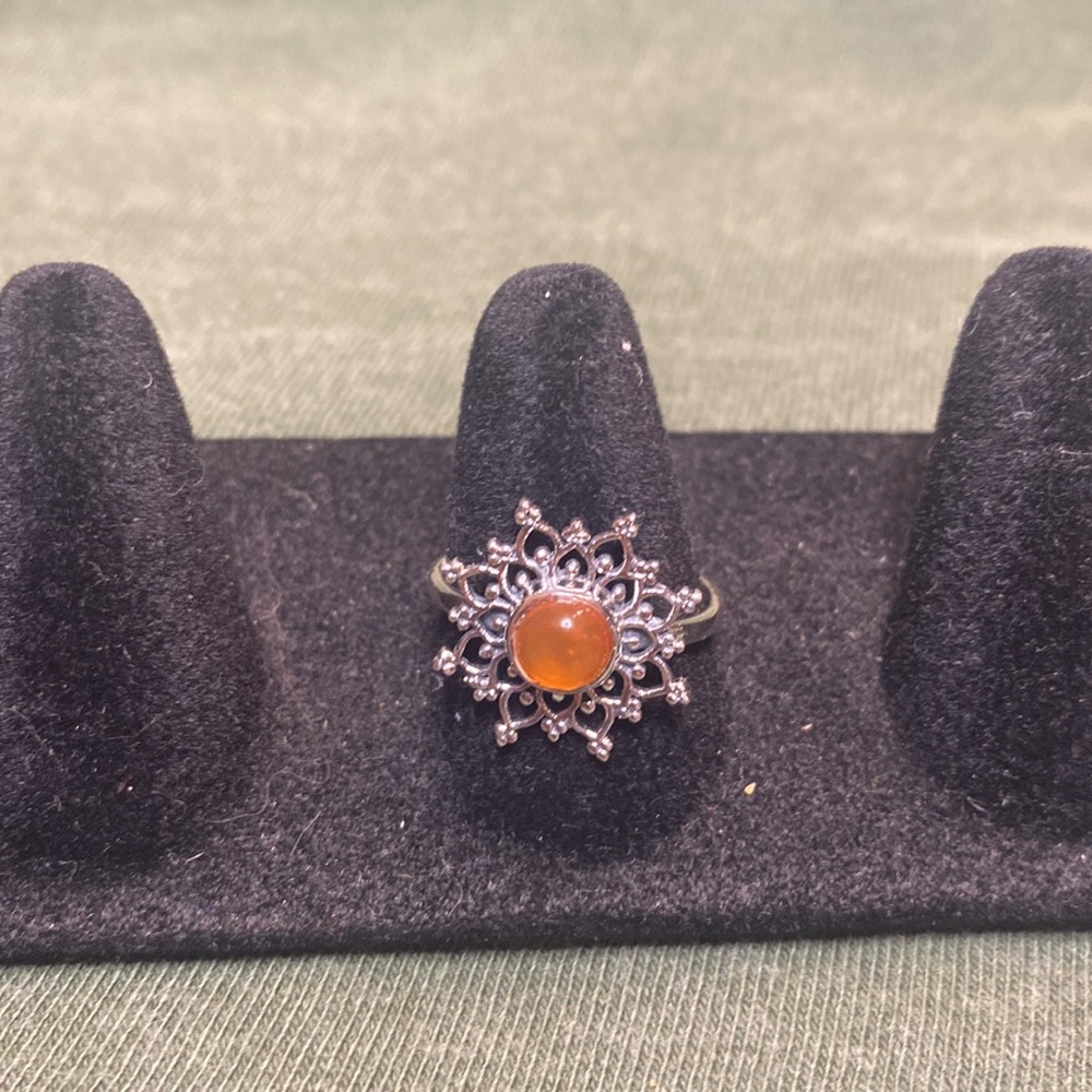 Solid Sterling Silver Orange Chalcedony Ring - image 2